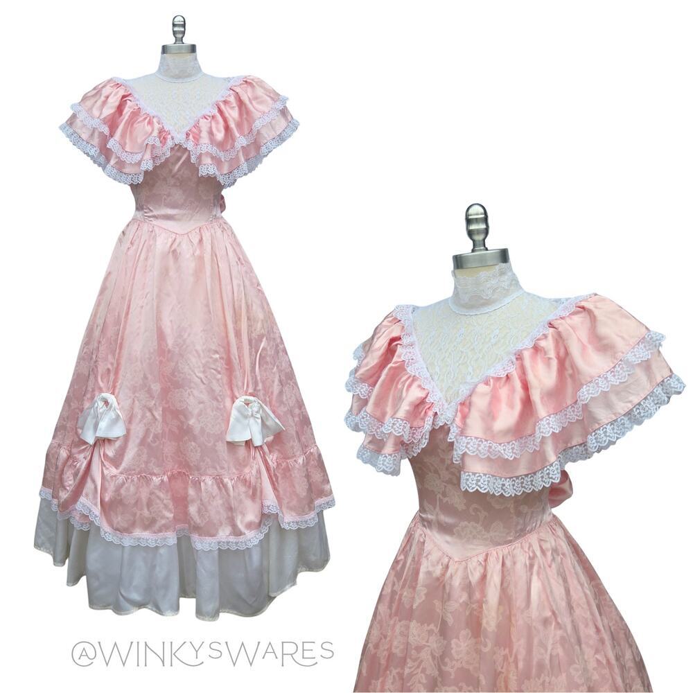 Gunne Sax Vintage 80s Pink Princess Dress Size S M 11 Lace Southern Belle